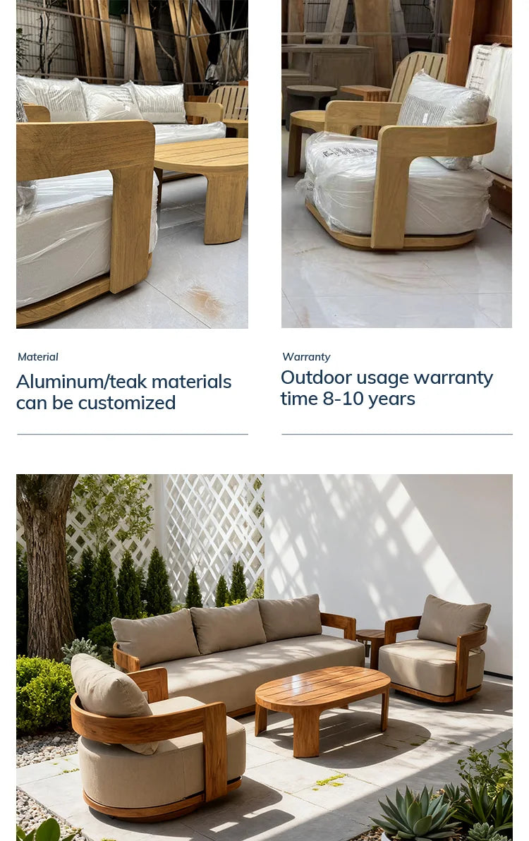 Homestay Courtyard Outdoor Sofa Villa Courtyard Garden Open-air Waterproof Furniture Set Simple Outdoor Teak Sofa Custom Design