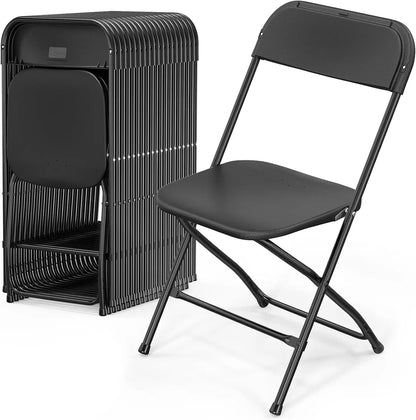 8 Pack White Plastic Folding Chair, Indoor Outdoor Portable Stackable Commercial Seat with Steel Frame 350lb.
