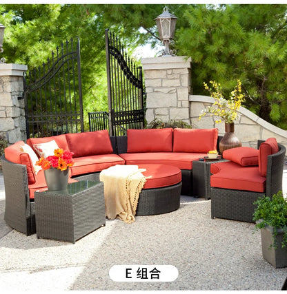 ZYH outdoor round rattan sofa combination leisure villa semi-circular rattan chair sofa