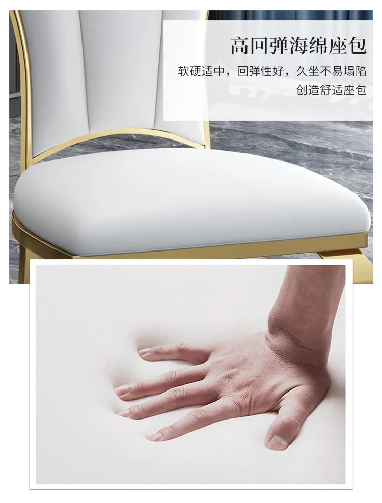 Modern simple stainless steel luxury hotel dining chair high-end soft bag white leather back chair fashionable home dining chair