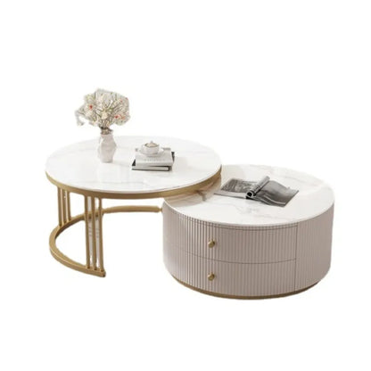 Rock slab round coffee table combination light luxury modern simple living room household small apartment