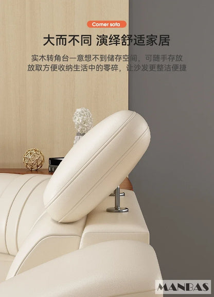 Elegant Leather Sectional Sofas Sets with Cup Holder, Adjustable Headrests & Bluetooth Speaker - MINGDIBAO Living Room Couches
