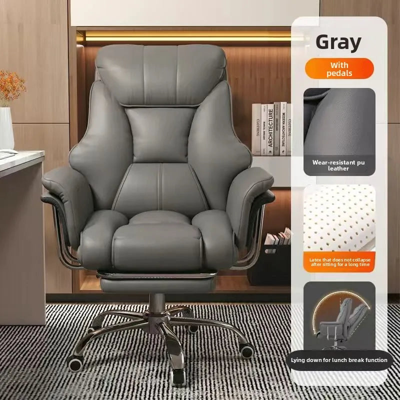 Ergonomic Reclining Office Chair with Footrest PU Leather Executive Swivel Computer Desk Chair Aluminum Base for Home Office