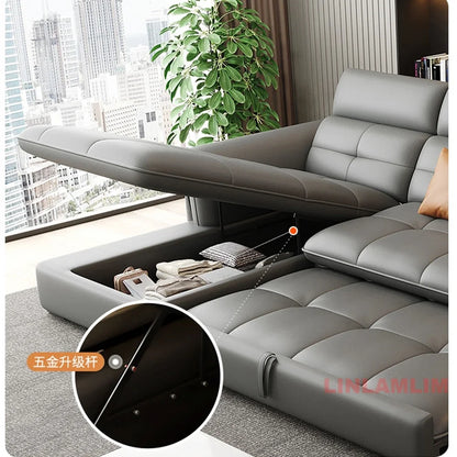 Modern Electric Recliner Sofa Bed with Adjustable Backrest, L-Shaped Multifunctional Italian Genuine Leather Sectional Couch