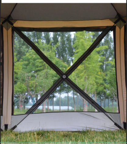 Large Space Tents Hexagonal with Awning Waterproof Camping House Tent UV Protection Family Outdoor Camping Hiking Picnic Tents