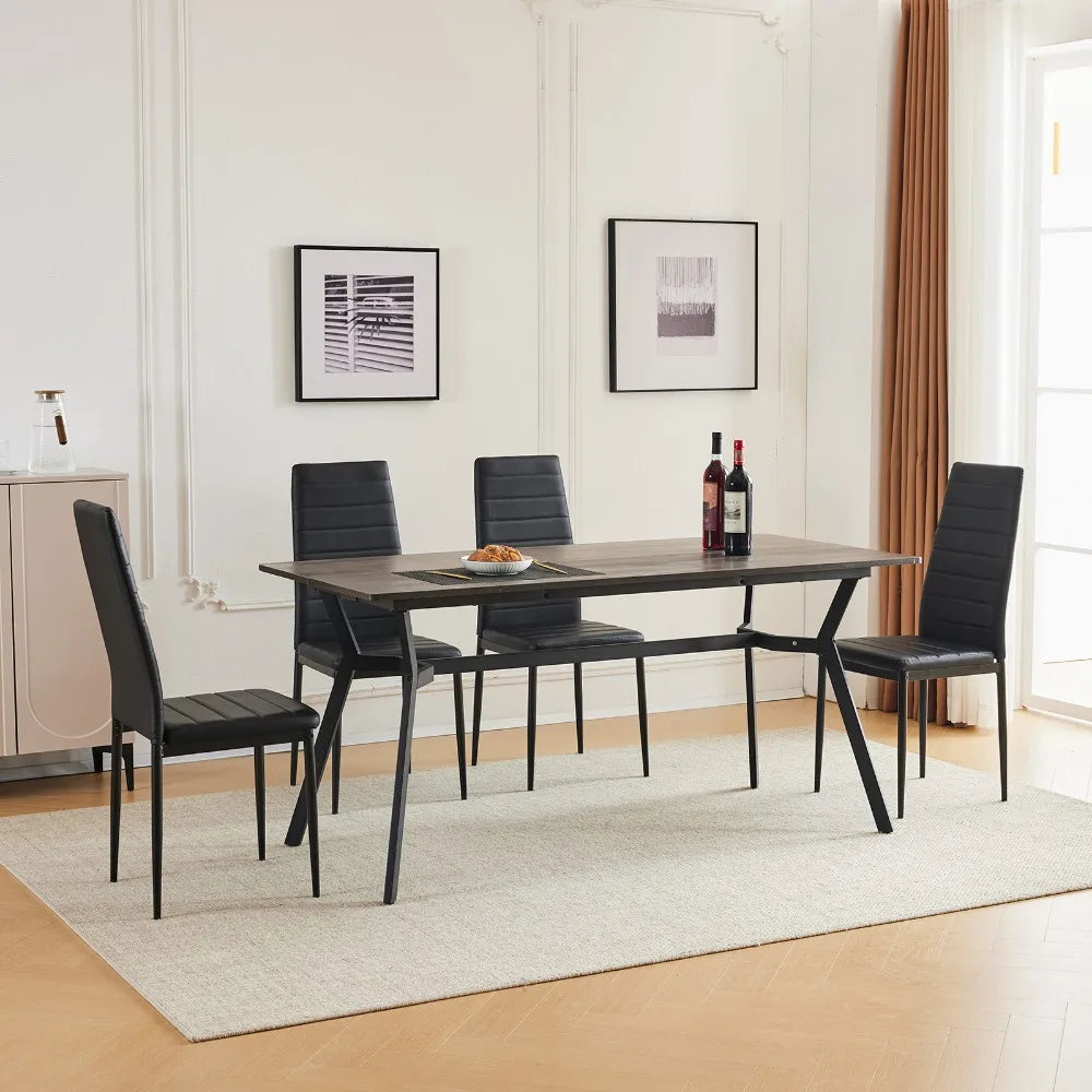 7 PCS Kitchen Dining Set Modern Breakfast Furniture Wood Top Table & 6 Chairs