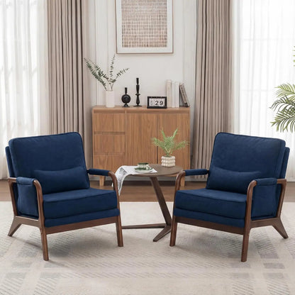 Mid Century Modern Chair Set of 2, Upholstered Lounge Arm Chair with Solid Wood Frame, Comfy Accent Chair for, Customized