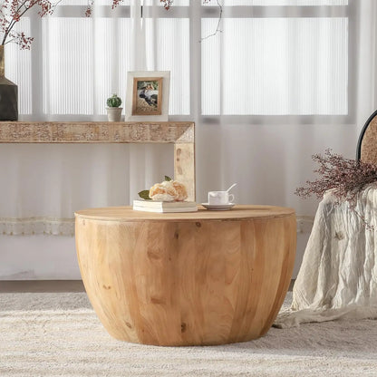 31.50" Vintage Style Bucket Shaped Coffee Table, Drum Coffee Table for Office, Dining Room and Living Room