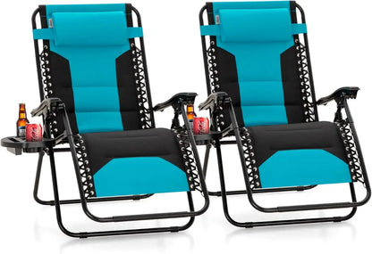 PHI VILLA XXL Oversized Padded Zero Gravity Chair, Foldable Patio Recliner, 30" Wide Seat Anti Gravity Lounger with Cup Holder,