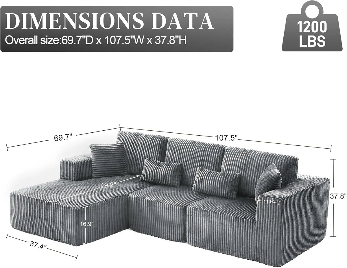 Cloud Sectional Sofa, 107' L-Shaped Dark Grey Couch with Deep Seat Memory Foam, Left-Facing Chaise