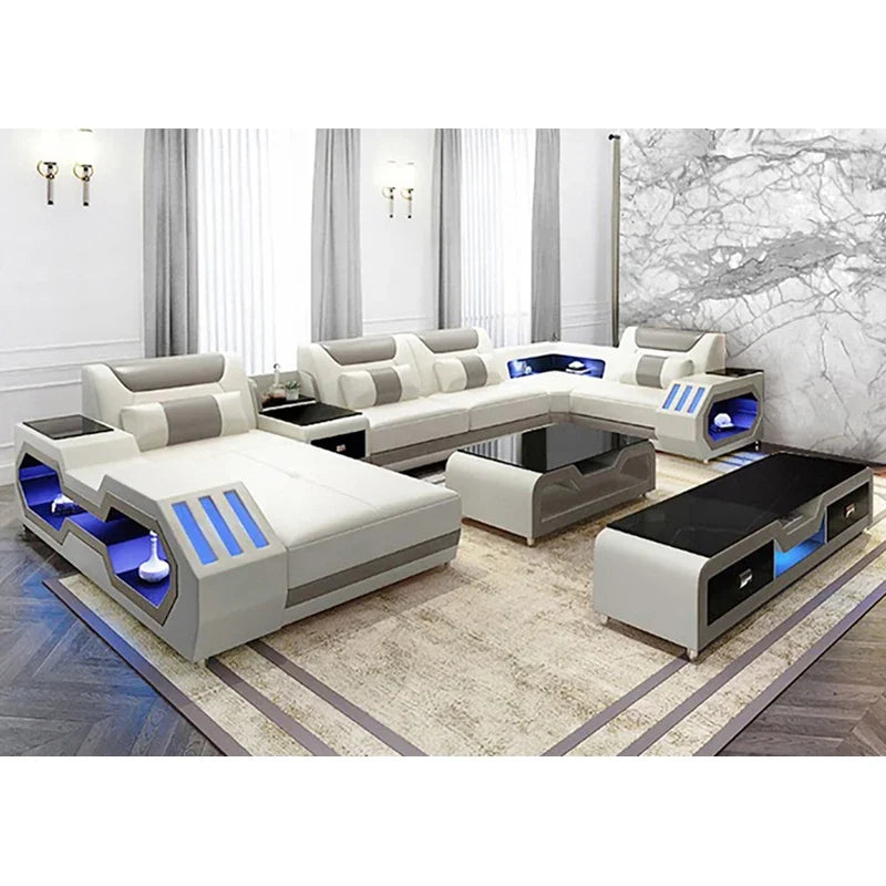 -Modern sofa living room leather high back comfortable home sofa