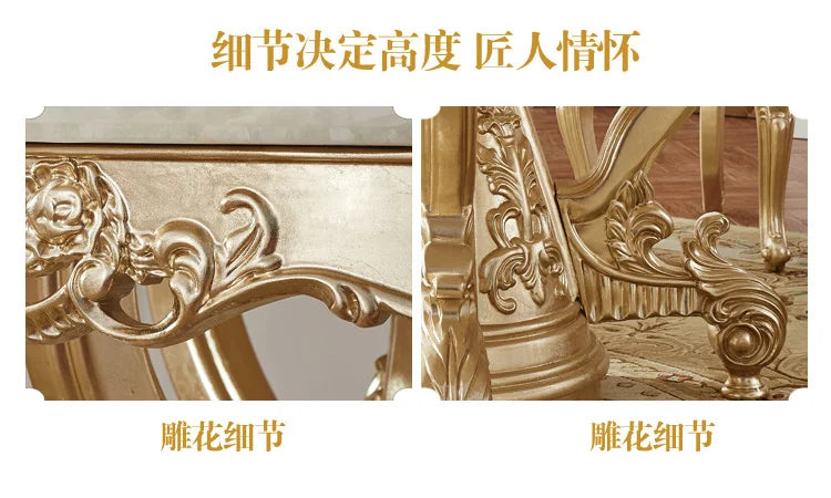European white ice jade marble gold round dining table and chair combination European luxury solid wood dining table