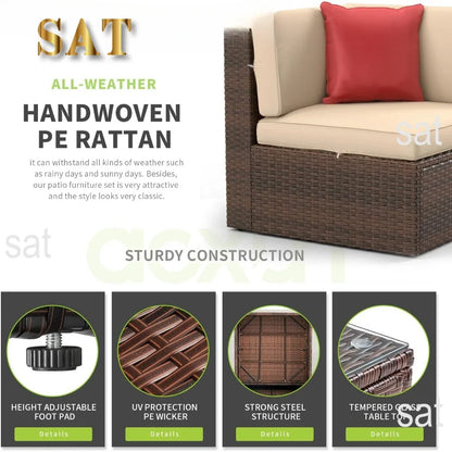 # Patio Furniture Set 8PCS With 40" Fire Pit Table Outdoor Sectional Sofa Set Wicker Furniture Set With Coffee Table(Brown) #