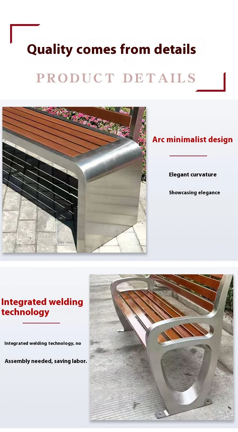 Banc de jardin extérieur 4 places en bois massif, moderne et élégant, pour meubles de parc ou de rue, chaise de Patio élégante