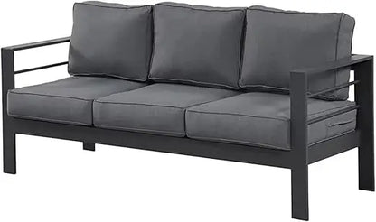 Outdoor Couch Aluminum Patio Furniture Sofa, 3 Seat All-Weather Metal Patio Couch with 5" Thick and Soft Cushion and Wide Arm, O