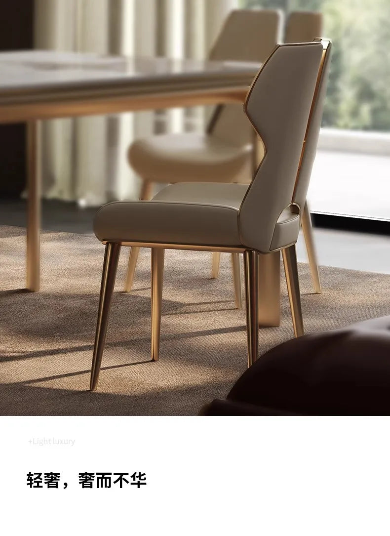 Light Luxury Stainless Steel Dining Chairs Relaxing Home Modern Simple Kitchen Relax Chairs Backrest Leather Aesthetic Furniture