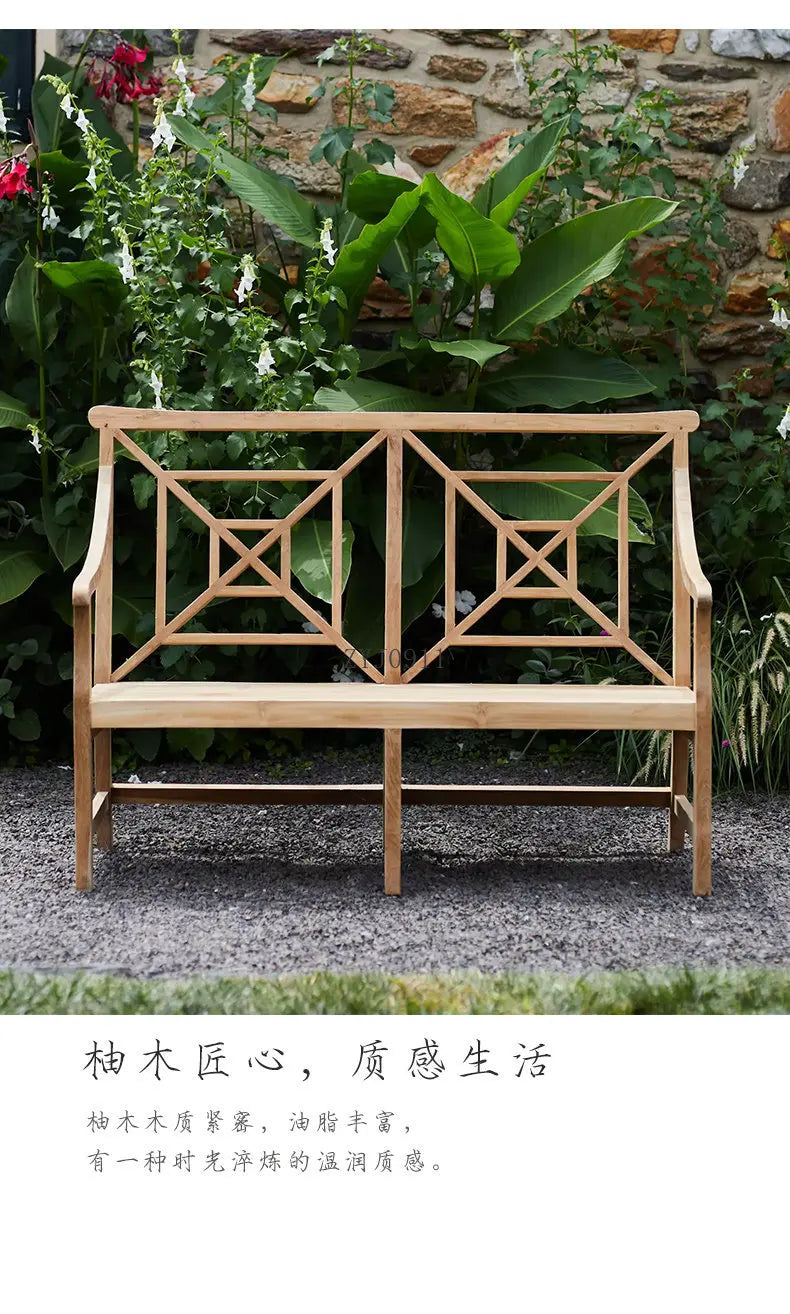 2-Person Teak Garden Bench with Comfortable Armrests, Backrest, and Slatted Seat, Supports 800 lbs, Ideal for Patio, Porch, or P