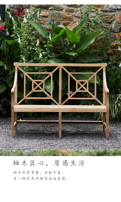 2-Person Teak Garden Bench with Comfortable Armrests, Backrest, and Slatted Seat, Supports 800 lbs, Ideal for Patio, Porch, or P