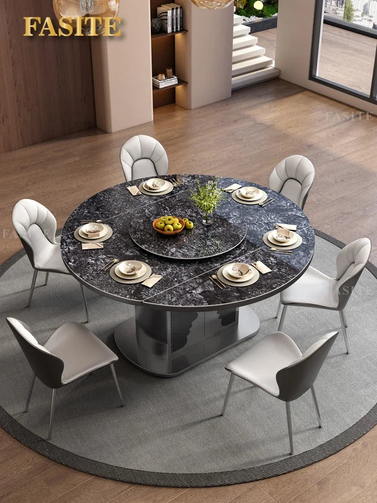Dining table telescopic slate small apartment home Italian simple stainless steel storage dining table and chairs
