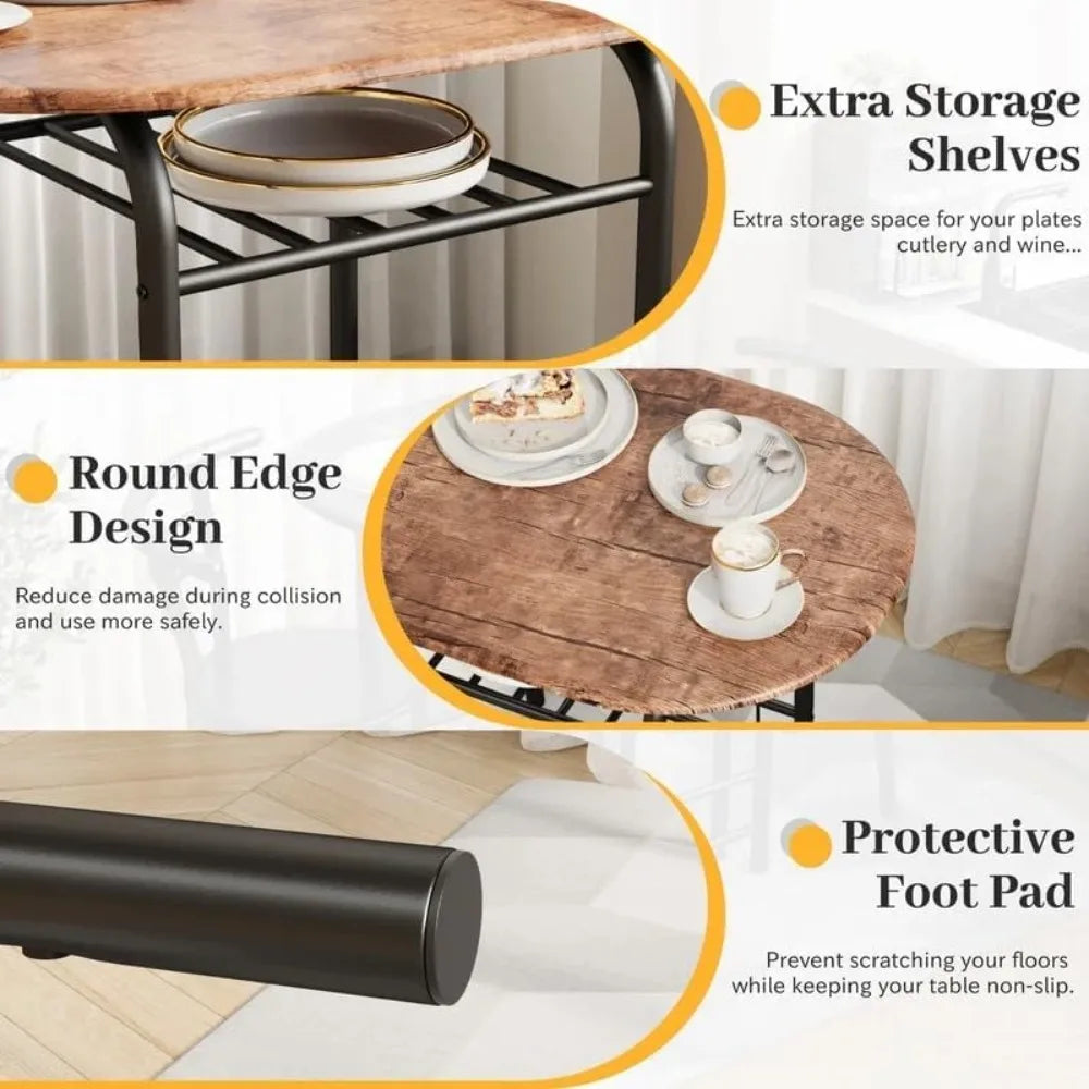 3-Piece Wooden Dining Table Set, Kitchen Breakfast Nook Sets with 2 Chairs & Round Tabletop, Brown