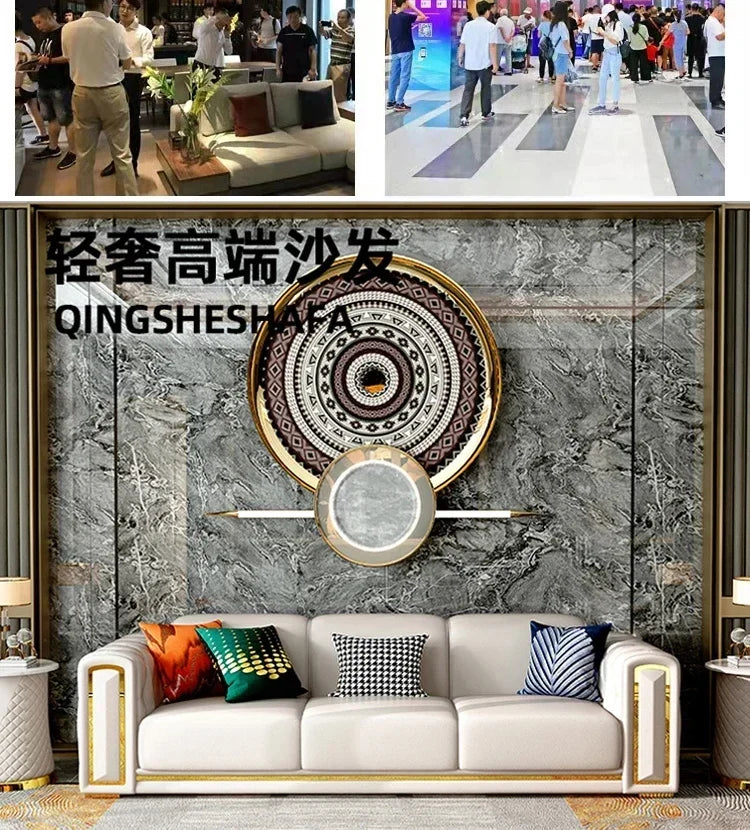Custom Italian light luxury leather sofa living room combination size modern simple front American cowhide sofa
