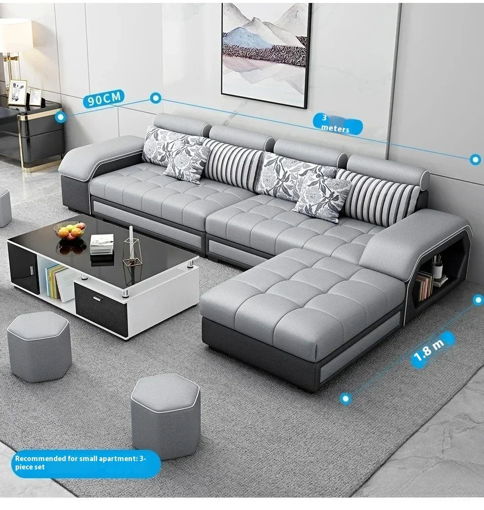 Linlamim Fabric Sofa Set Furniture Living Room Sofa Set with USB and Stools / Big U Shape Cloth Couch Sofas for Home Furniture