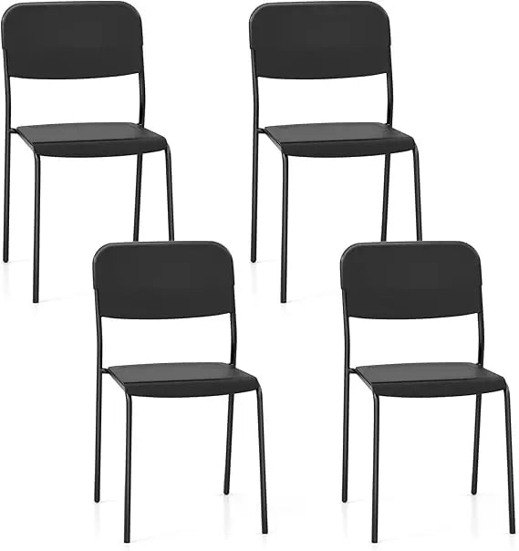 Set of 4 Stackable Metal Dining Chairs - Lightweight Kitchen Chairs with Tilt Backrest and Strong Metal Legs, Suitable for Indoo