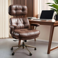 Ergonomic Home Office Chair, Mid-Century Modern Faux Leather Chairs with Thickened Cushions, Comfy High Back Swivel Rolling