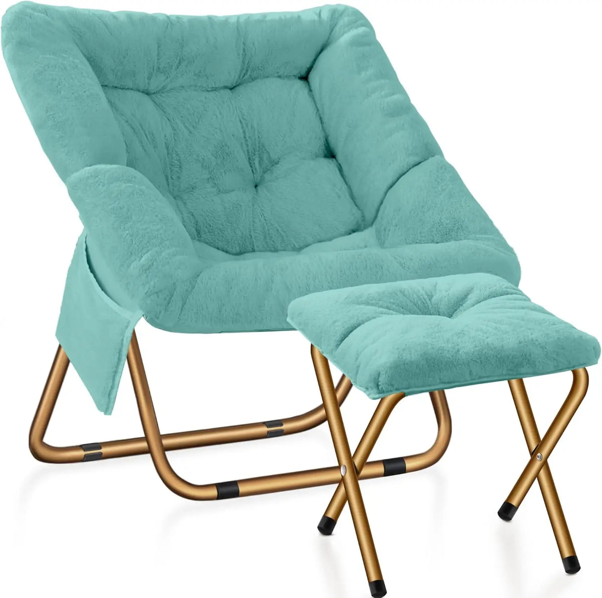 Comfy Saucer Chair, Foldable Living Room Chairs, Soft Faux Fur Lounge Chair For Bedroom, Reading Chairs For Adults