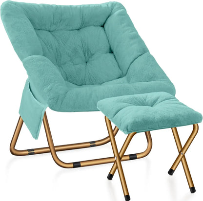 Comfy Saucer Chair, Foldable Living Room Chairs, Soft Faux Fur Lounge Chair For Bedroom, Reading Chairs For Adults