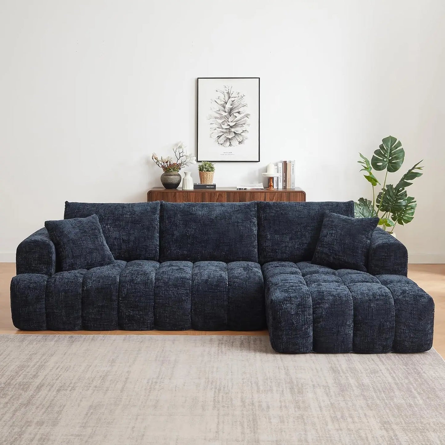 108" Boneless Cloud Modular Sectional Couch for Living Room, L Shaped Sofa with Chaise | Chenille Fabric Compressed Foam Sofa