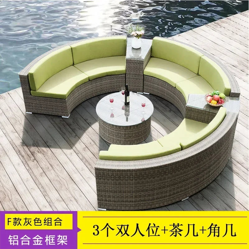 Outdoor rattan round sofa villa terrace courtyard rattan art hotel leisure area reception rattan sofa waterproof combination