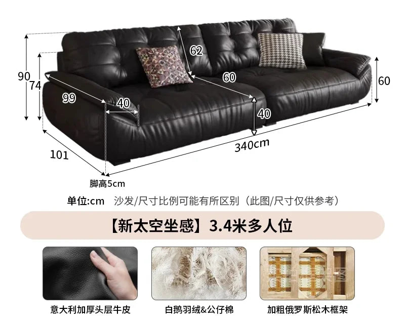 Leather sofa, Italian retro style small apartment, antique style sofa