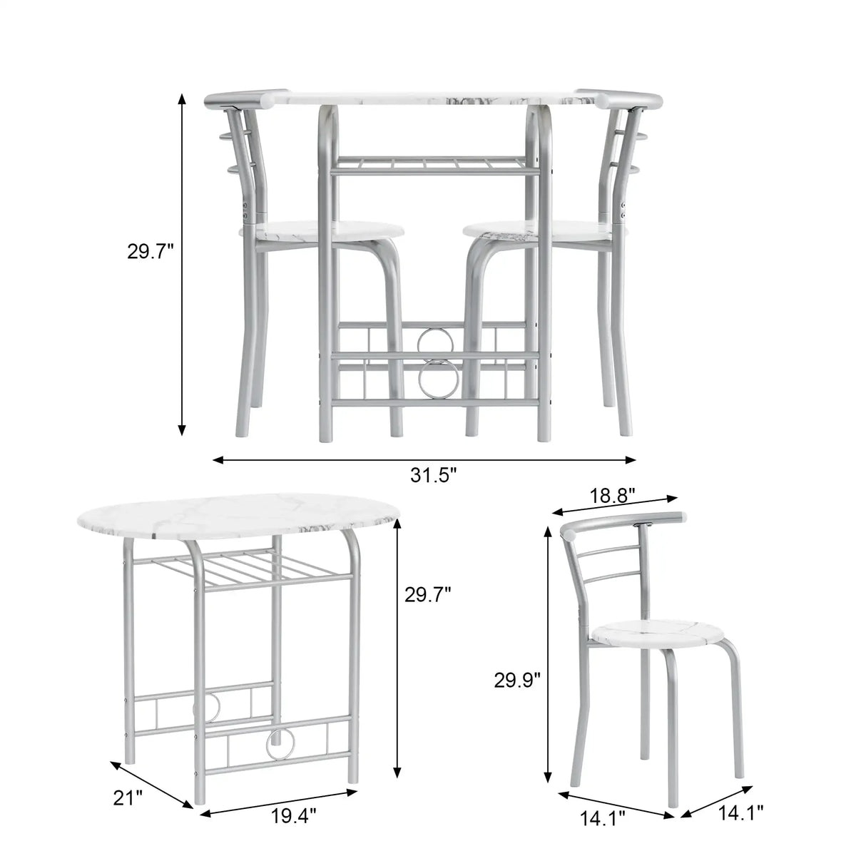 Vineego 3-Piece Small Kitchen Dining Set for 2 Black Wooden Table And Chairs Space Saving Breakfast Set