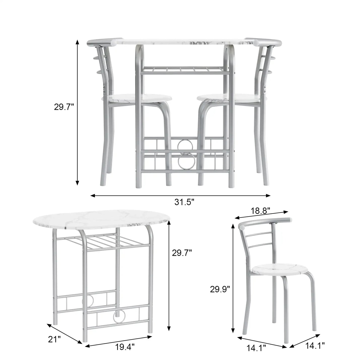 Vineego 3-Piece Small Kitchen Dining Set for 2 Black Wooden Table And Chairs Space Saving Breakfast Set