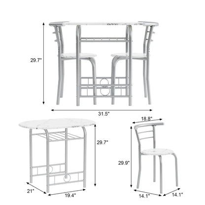 Vineego 3-Piece Small Kitchen Dining Set for 2 Black Wooden Table And Chairs Space Saving Breakfast Set