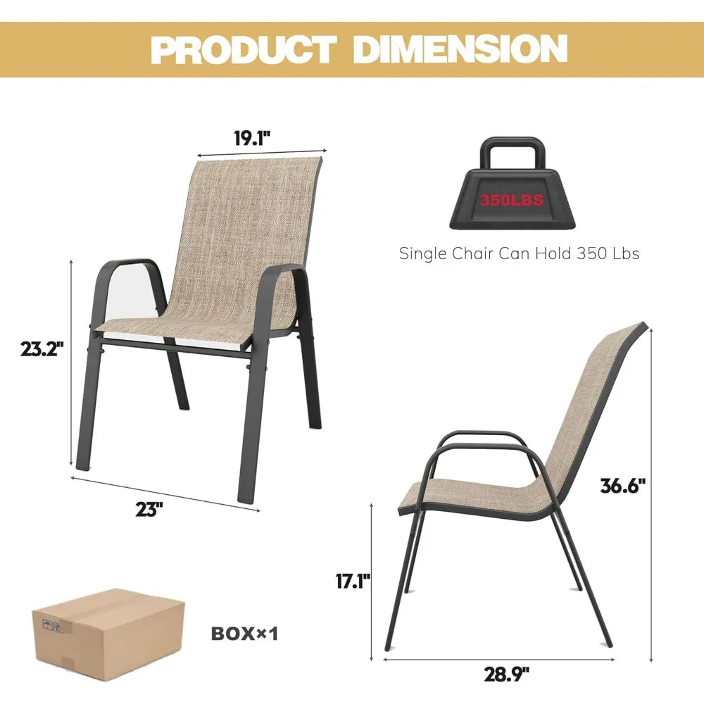 Patio Dining Chairs Set of 4 Outdoor Stackable Dining Chairs for All Weather 330lbs Capacity Heavy Duty Textilene Fabric