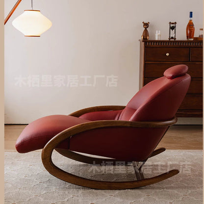 Lazy sofa pewter solid wood leather high-end lazy sofa reclining and sleeping rocking chair