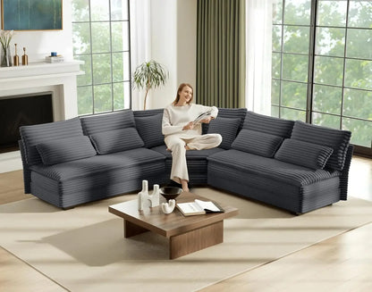 102" Luxury 5-Seater Sectional Couch – L-Shaped Corner Oversized Corduroy Cloud Sofa with 2-Layer Cushions for Living Room