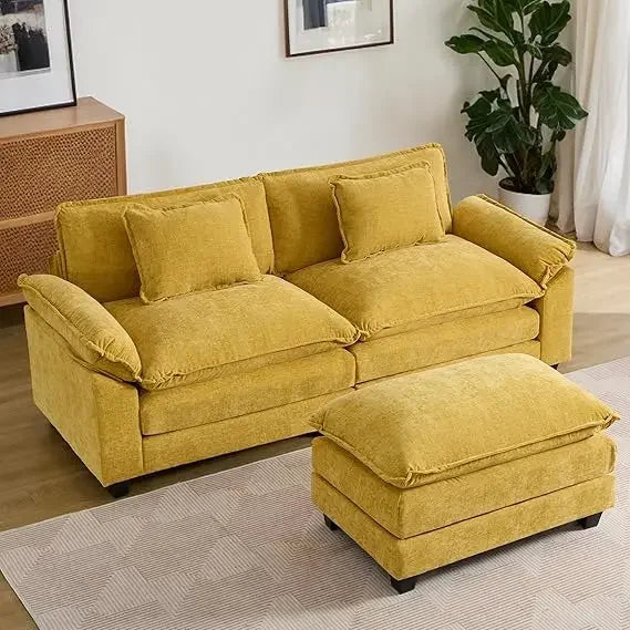 Comfy Cloud Couch Modular Sectional Sofa, Modern Chenille Deep Seat Sleeper Couches with Ottoman and Pillows for Living Room