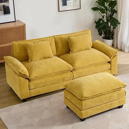 Comfy Cloud Couch Modular Sectional Sofa, Modern Chenille Deep Seat Sleeper Couches with Ottoman and Pillows for Living Room