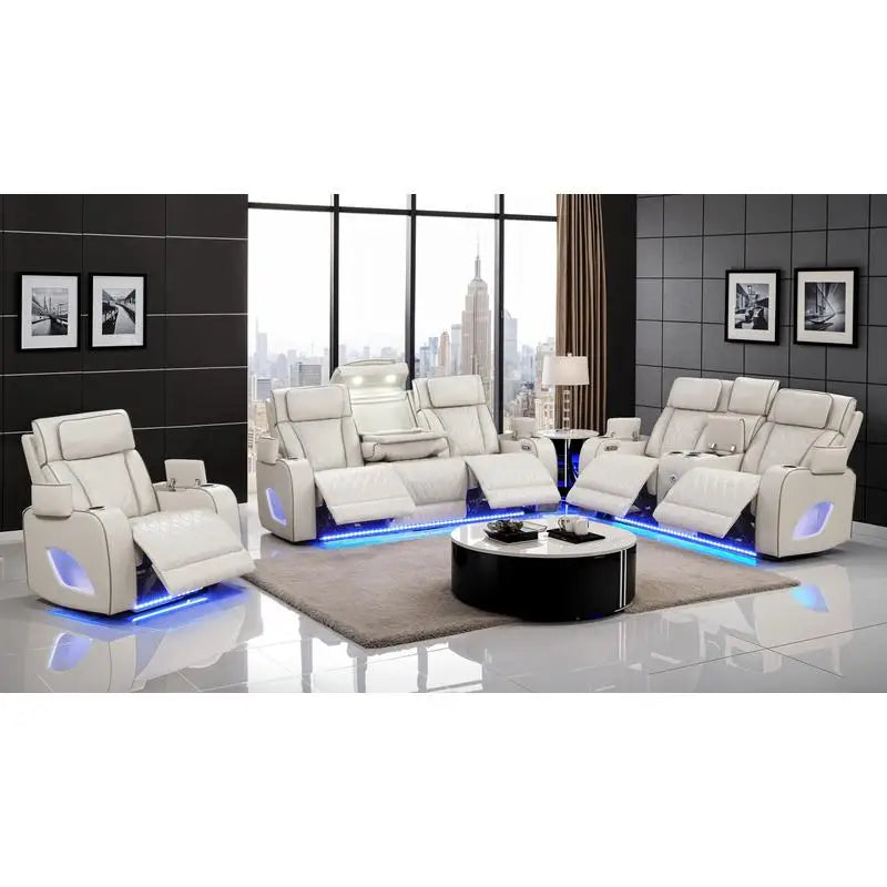 Modern Style Upholstery Recliner 3PC Living Room Set, Wood Construction, Massage Function, Beige Color, CA Inventory