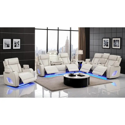 Modern Style Upholstery Recliner 3PC Living Room Set, Wood Construction, Massage Function, Beige Color, CA Inventory