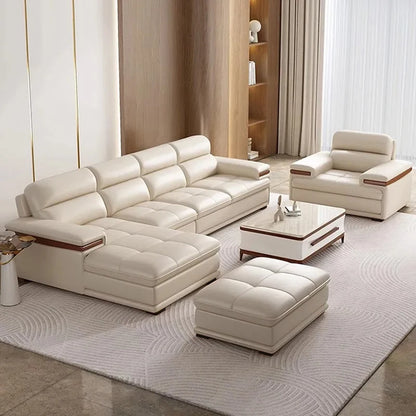 Leather sofa modern simple living room size apartment concubine solid wood combination imported first-layer cowhide sofa