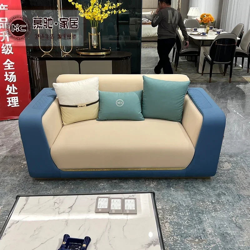 Italian light luxury large apartment leather sofa living room top layer cowhide designer villa high-end furniture combination