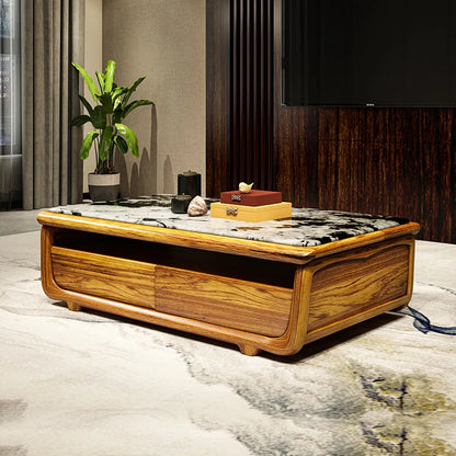 High-end ebony TV cabinet stone floor cabinet coffee table sofa combination