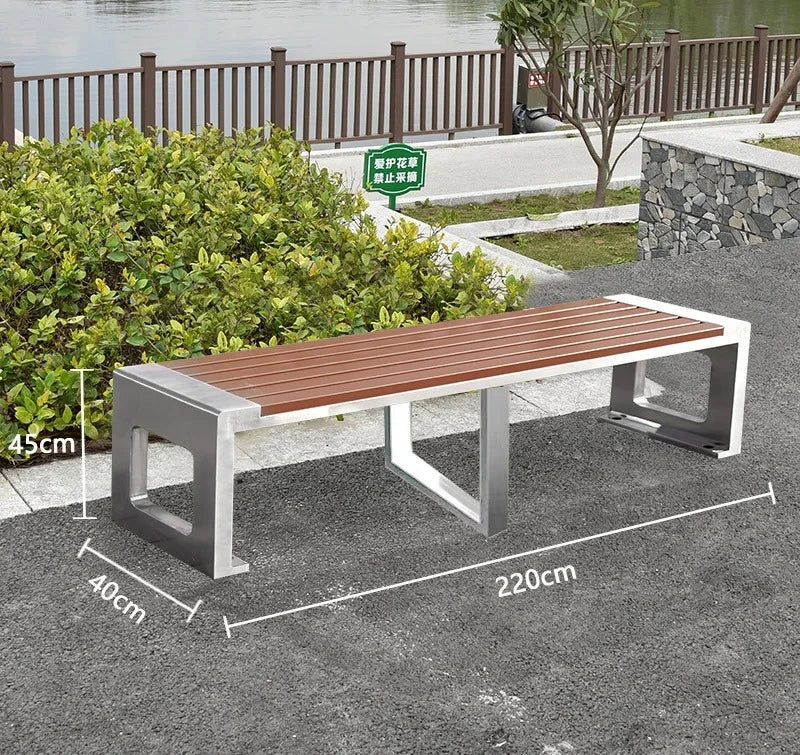 Dossier de jardin en fer forgé, banc de loisirs solide Anti-Corrosion, banc d'extérieur moderne en acier inoxydable, plastique et bois, Patio Park