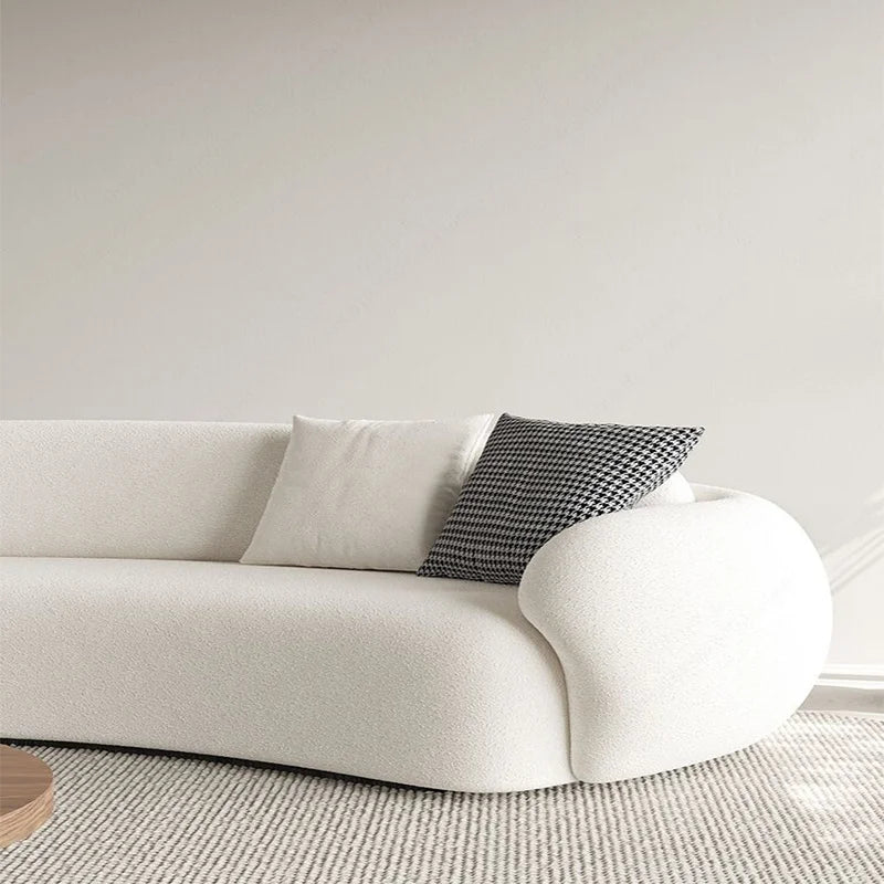Three-Person Curved Sofa for Small Apartments Lamb Fleece Comfortable Living Room Furniture L-shaped Corner Couch