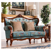 American-style all-solid wood fabric sofa combination three-person furniture set