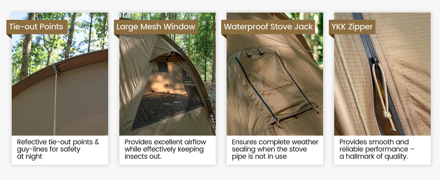 OneTigris Raven Nest Tunnel Hot Tent 2 Person Camping Shelter with Stove Jack 4 Season Waterproof Tent for Backpacking Bushcraft